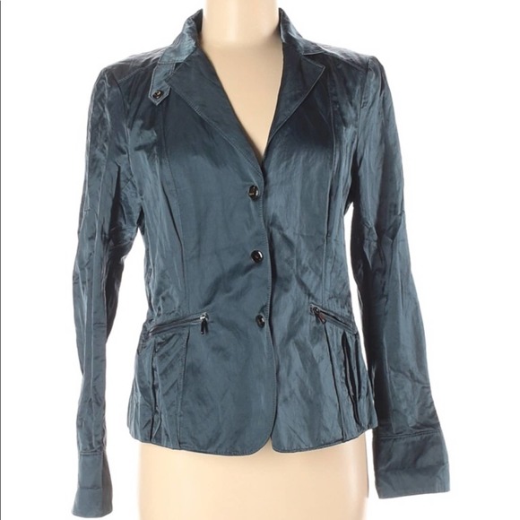 Worth Jackets & Blazers - WORTH NEW YORK Metallic Sheen Coated Cotton Jacket Cocktail Party Teal Blazer 8